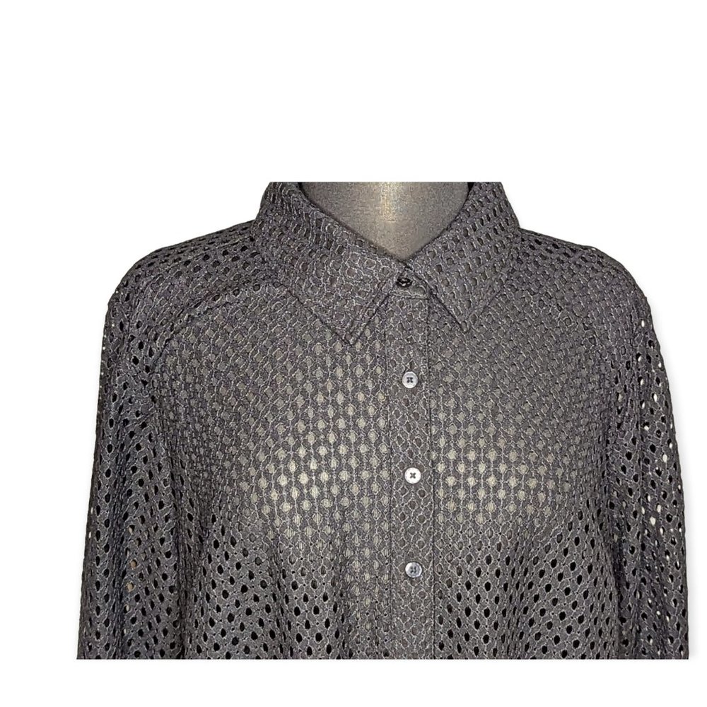 Qvc Black Button Front Long Sleeve Top Size Xl — image 2 of 8
